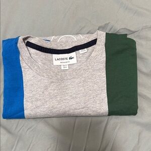 Lacoste Tri-Color Tee in Blue, Gray, and Green